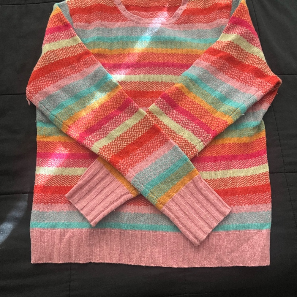 GAP Multicolor Striped Crew Neck Sweater With Free Pink Puffer Vest